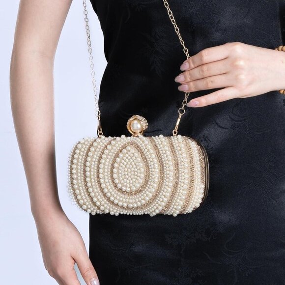 Teardrop Pearl Rhinestone Handbag - Luxurious Evening Bridal Purse 7.48 x 3.94 - Picture 7 of 8